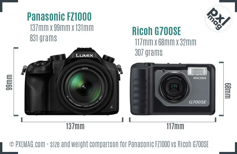 Panasonic FZ1000 vs Ricoh G700SE size comparison