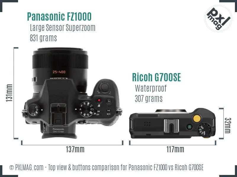 Panasonic FZ1000 vs Ricoh G700SE top view buttons comparison