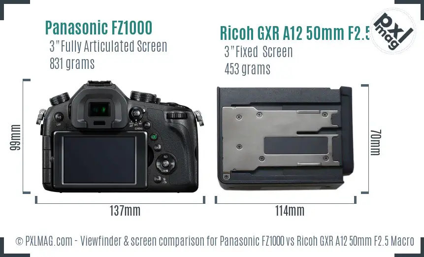 Panasonic FZ1000 vs Ricoh GXR A12 50mm F2.5 Macro Screen and Viewfinder comparison