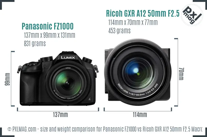 Panasonic FZ1000 vs Ricoh GXR A12 50mm F2.5 Macro size comparison