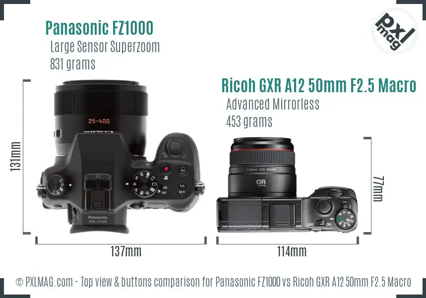 Panasonic FZ1000 vs Ricoh GXR A12 50mm F2.5 Macro top view buttons comparison