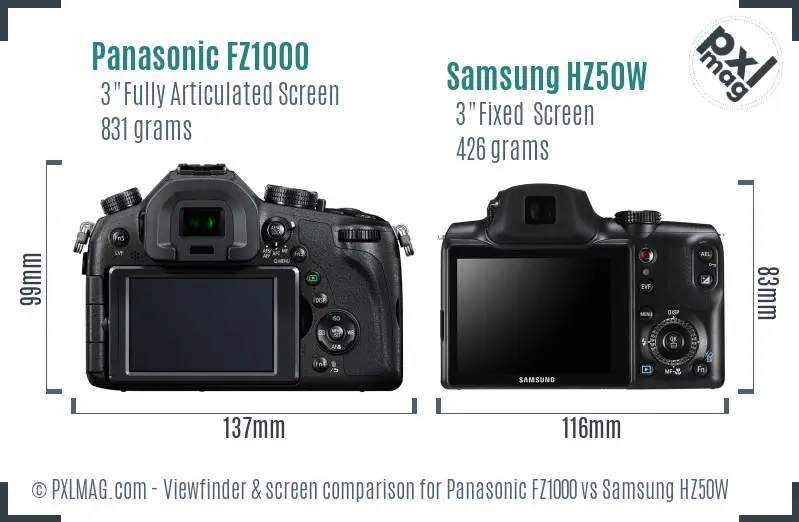 Panasonic FZ1000 vs Samsung HZ50W Screen and Viewfinder comparison
