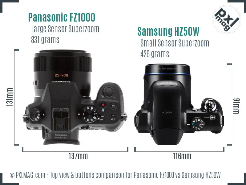 Panasonic FZ1000 vs Samsung HZ50W top view buttons comparison