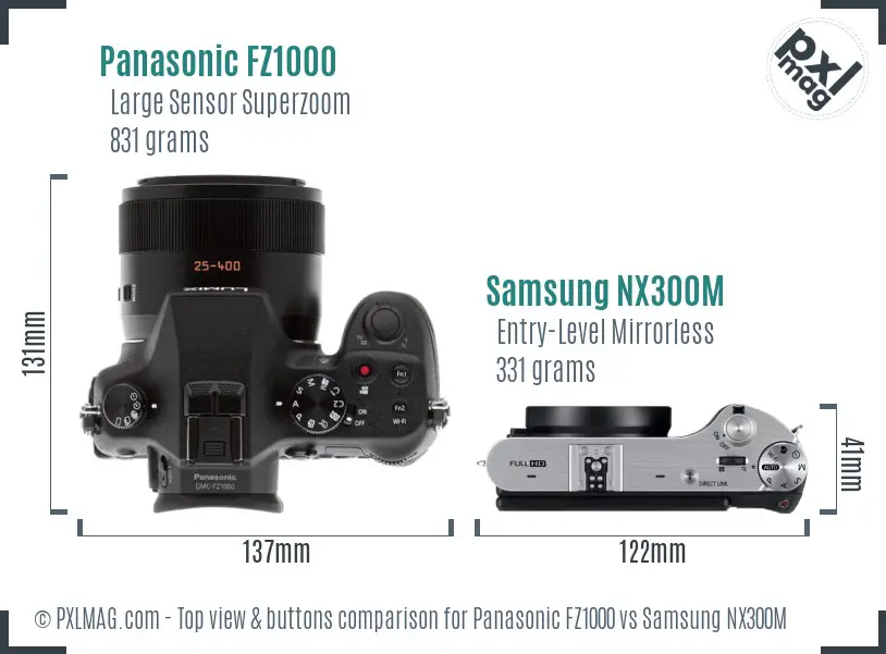 Panasonic FZ1000 vs Samsung NX300M top view buttons comparison