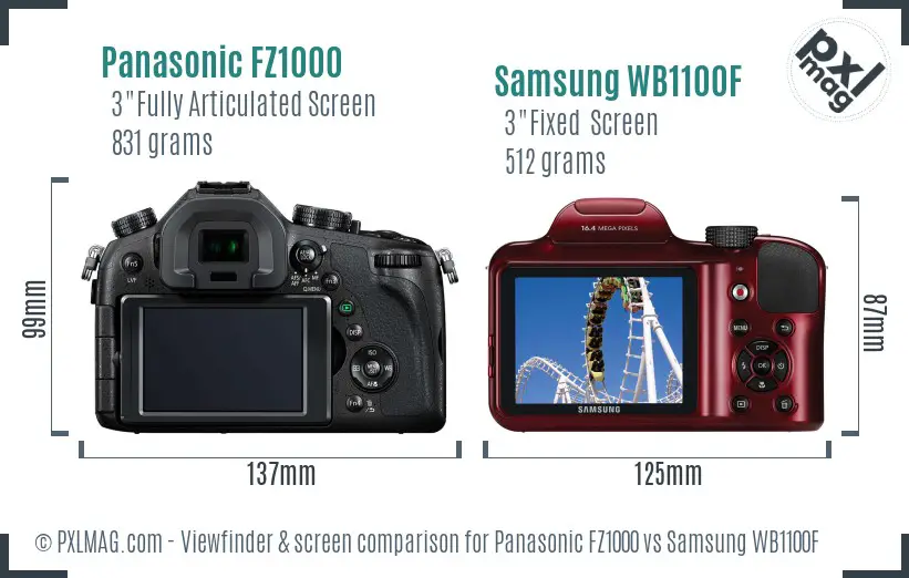 Panasonic FZ1000 vs Samsung WB1100F Screen and Viewfinder comparison