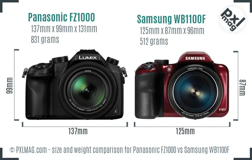 Panasonic FZ1000 vs Samsung WB1100F size comparison