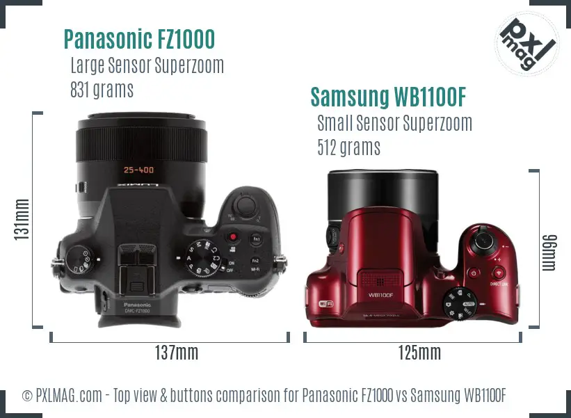 Panasonic FZ1000 vs Samsung WB1100F top view buttons comparison