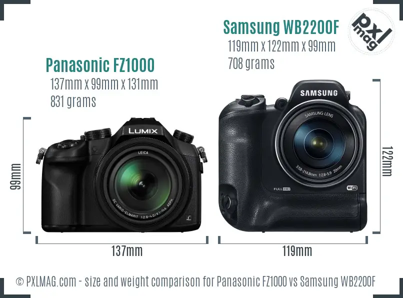 Panasonic FZ1000 vs Samsung WB2200F size comparison