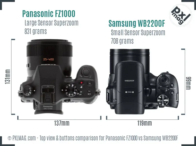 Panasonic FZ1000 vs Samsung WB2200F top view buttons comparison