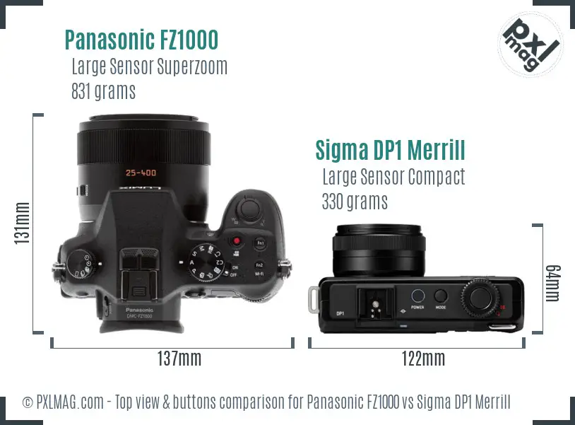 Panasonic FZ1000 vs Sigma DP1 Merrill top view buttons comparison