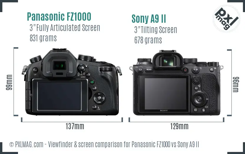 Panasonic FZ1000 vs Sony A9 II Screen and Viewfinder comparison