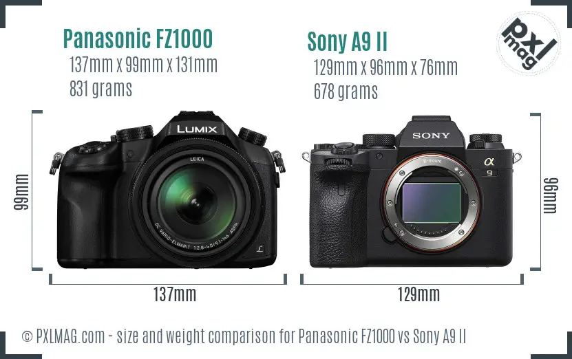 Panasonic FZ1000 vs Sony A9 II size comparison