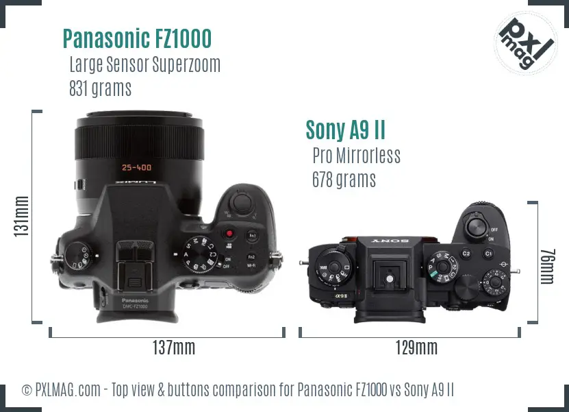 Panasonic FZ1000 vs Sony A9 II top view buttons comparison