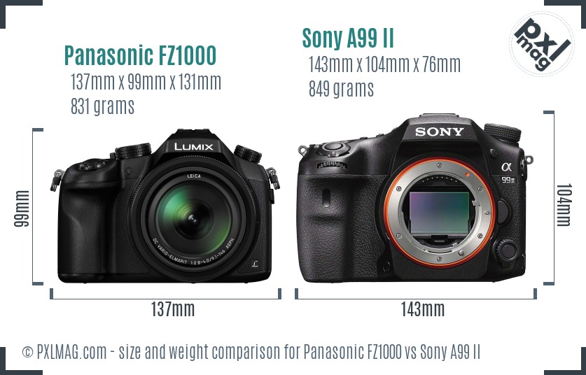Panasonic FZ1000 vs Sony A99 II size comparison