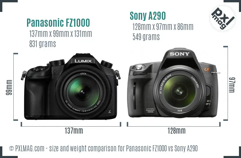 Panasonic FZ1000 vs Sony A290 size comparison Panasonic FZ1000 vs Sony A290 size comparison