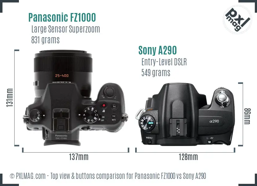 Panasonic FZ1000 vs Sony A290 top view buttons comparison