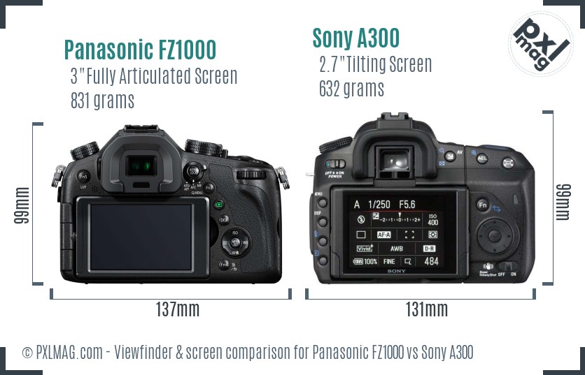 Panasonic FZ1000 vs Sony A300 Screen and Viewfinder comparison