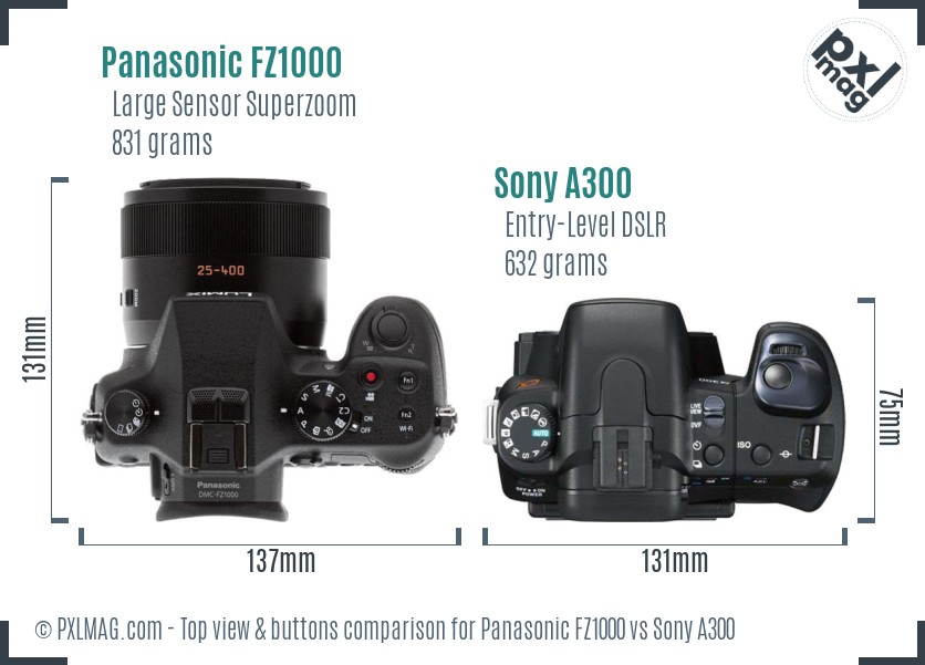 Panasonic FZ1000 vs Sony A300 top view buttons comparison