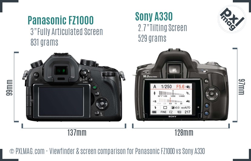 Panasonic FZ1000 vs Sony A330 Screen and Viewfinder comparison
