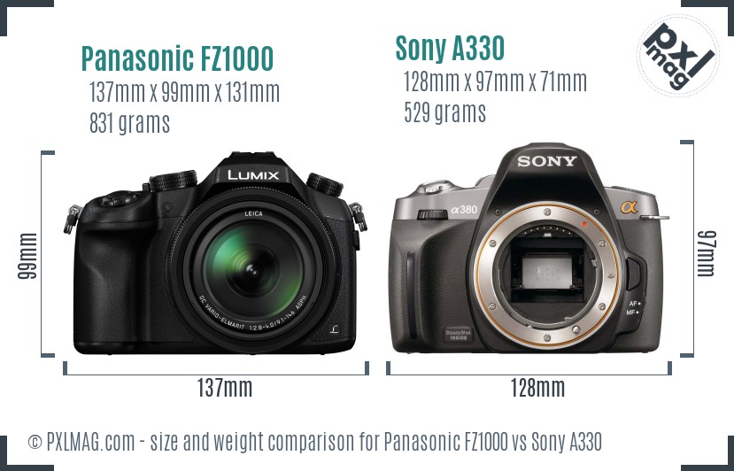 Panasonic FZ1000 vs Sony A330 size comparison