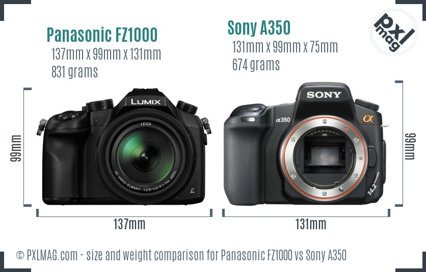 Panasonic FZ1000 vs Sony A350 size comparison Panasonic FZ1000 vs Sony A350 size comparison