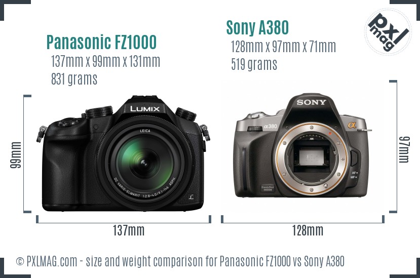 Panasonic FZ1000 vs Sony A380 size comparison Panasonic FZ1000 vs Sony A380 size comparison