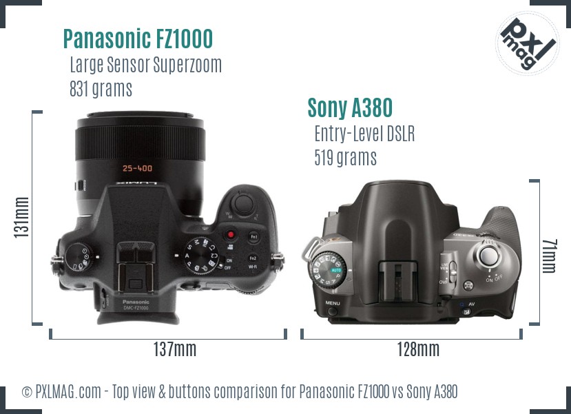 Panasonic FZ1000 vs Sony A380 top view buttons comparison