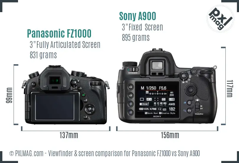 Panasonic FZ1000 vs Sony A900 Screen and Viewfinder comparison Panasonic FZ1000 vs Sony A900 Screen and Viewfinder comparison