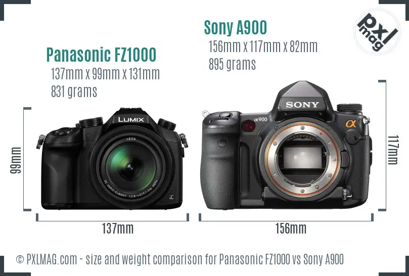 Panasonic FZ1000 vs Sony A900 size comparison Panasonic FZ1000 vs Sony A900 size comparison