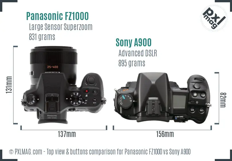 Panasonic FZ1000 vs Sony A900 top view buttons comparison Panasonic FZ1000 vs Sony A900 top view buttons comparison