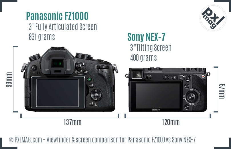Panasonic FZ1000 vs Sony NEX-7 Screen and Viewfinder comparison