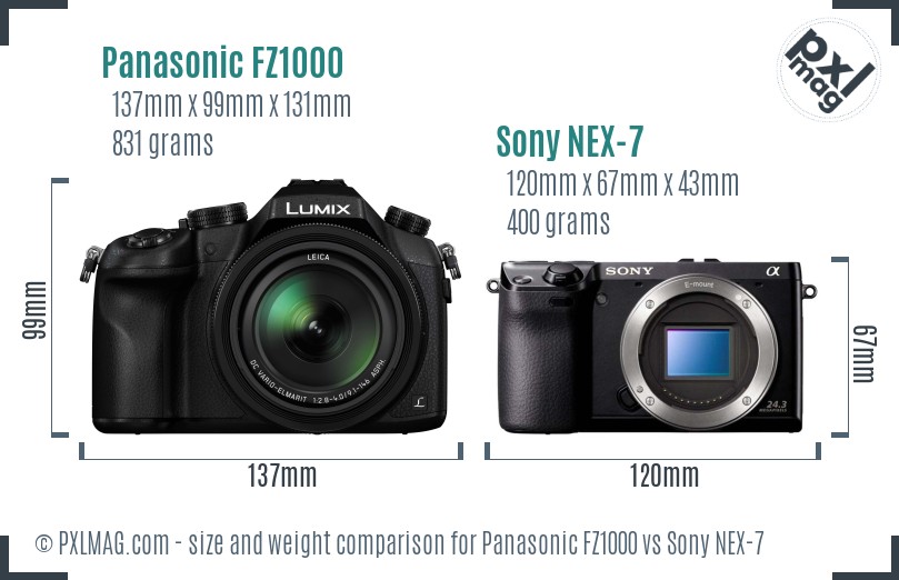 Panasonic FZ1000 vs Sony NEX-7 size comparison