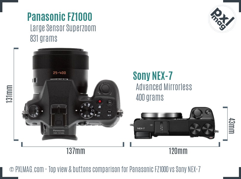 Panasonic FZ1000 vs Sony NEX-7 top view buttons comparison