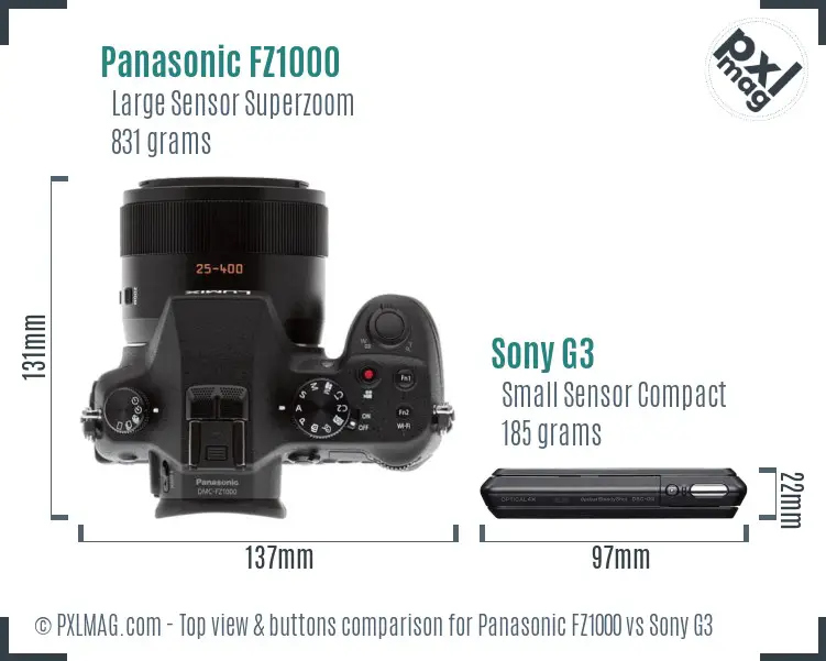 Panasonic FZ1000 vs Sony G3 top view buttons comparison