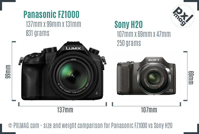 Panasonic FZ1000 vs Sony H20 size comparison Panasonic FZ1000 vs Sony H20 size comparison