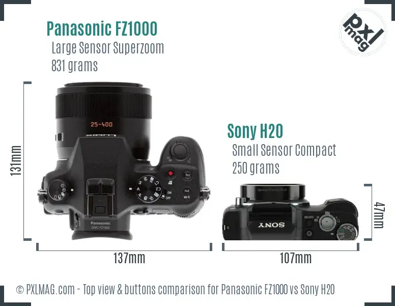Panasonic FZ1000 vs Sony H20 top view buttons comparison Panasonic FZ1000 vs Sony H20 top view buttons comparison