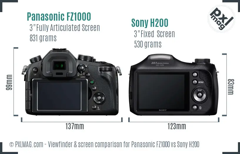 Panasonic FZ1000 vs Sony H200 Screen and Viewfinder comparison