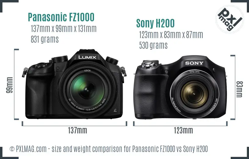 Panasonic FZ1000 vs Sony H200 size comparison