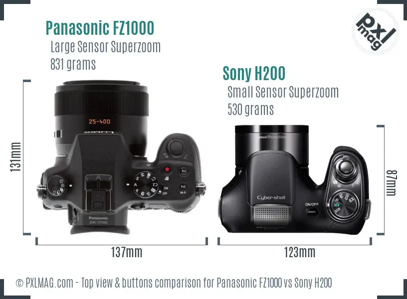 Panasonic FZ1000 vs Sony H200 top view buttons comparison