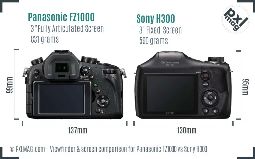 Panasonic FZ1000 vs Sony H300 Screen and Viewfinder comparison