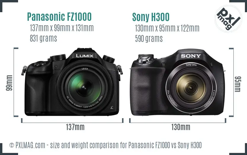 Panasonic FZ1000 vs Sony H300 size comparison