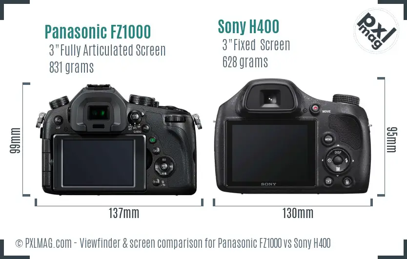 Panasonic FZ1000 vs Sony H400 Screen and Viewfinder comparison