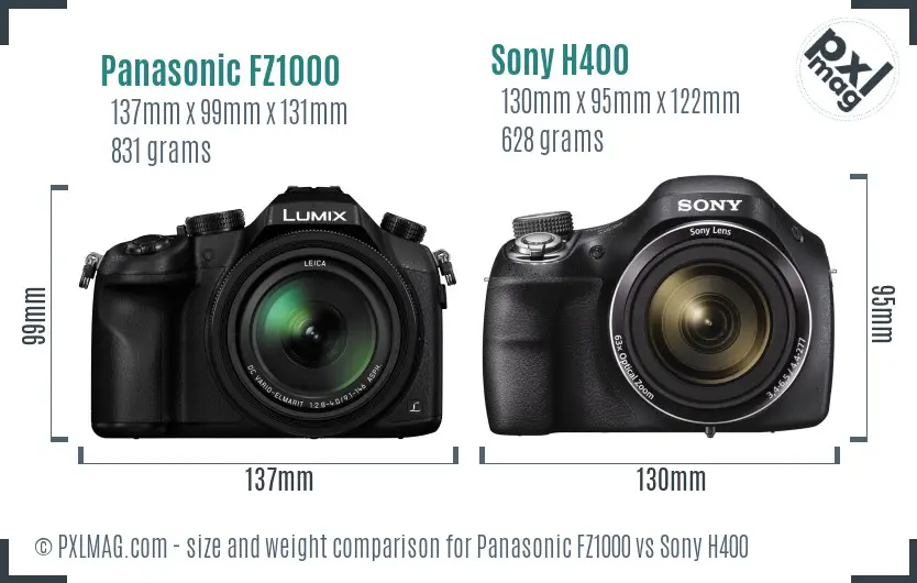 Panasonic FZ1000 vs Sony H400 size comparison