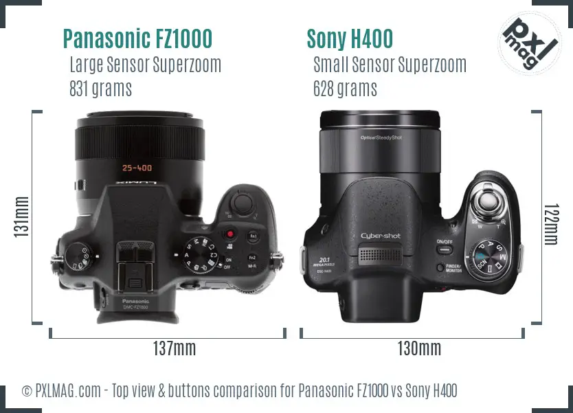 Panasonic FZ1000 vs Sony H400 top view buttons comparison