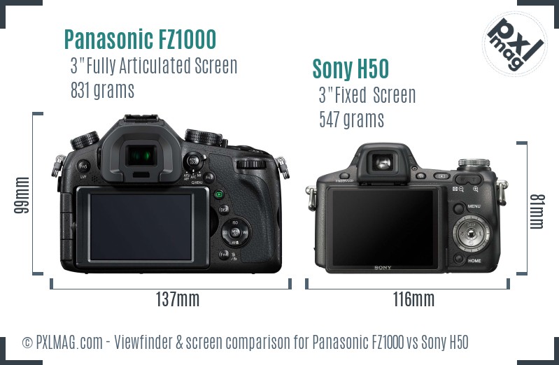 Panasonic FZ1000 vs Sony H50 Screen and Viewfinder comparison