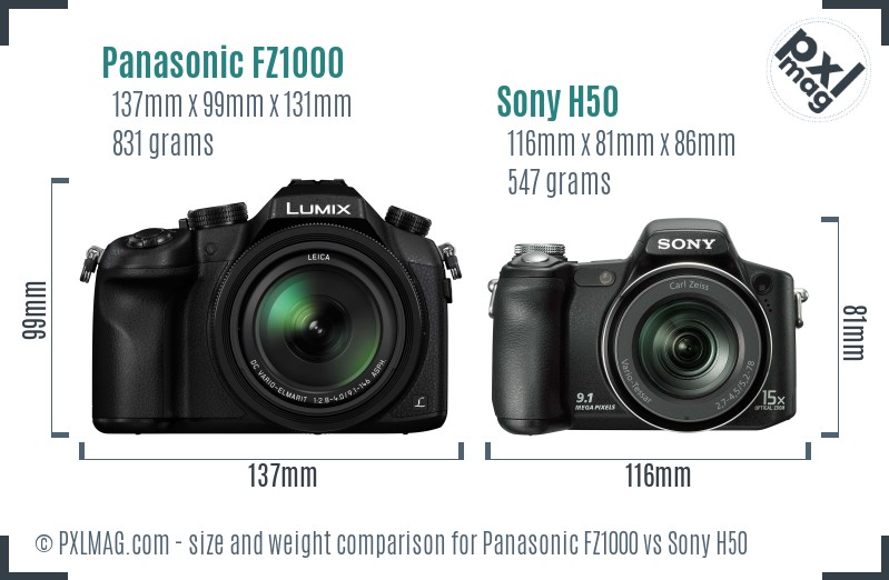 Panasonic FZ1000 vs Sony H50 size comparison Panasonic FZ1000 vs Sony H50 size comparison