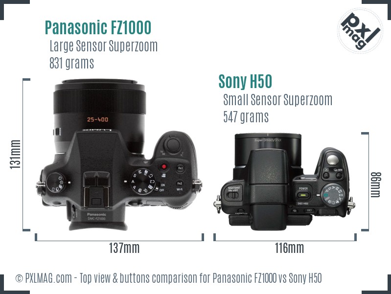 Panasonic FZ1000 vs Sony H50 top view buttons comparison