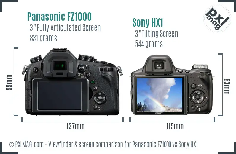 Panasonic FZ1000 vs Sony HX1 Screen and Viewfinder comparison