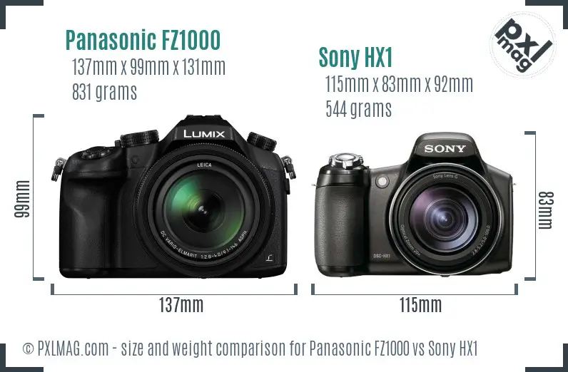 Panasonic FZ1000 vs Sony HX1 size comparison