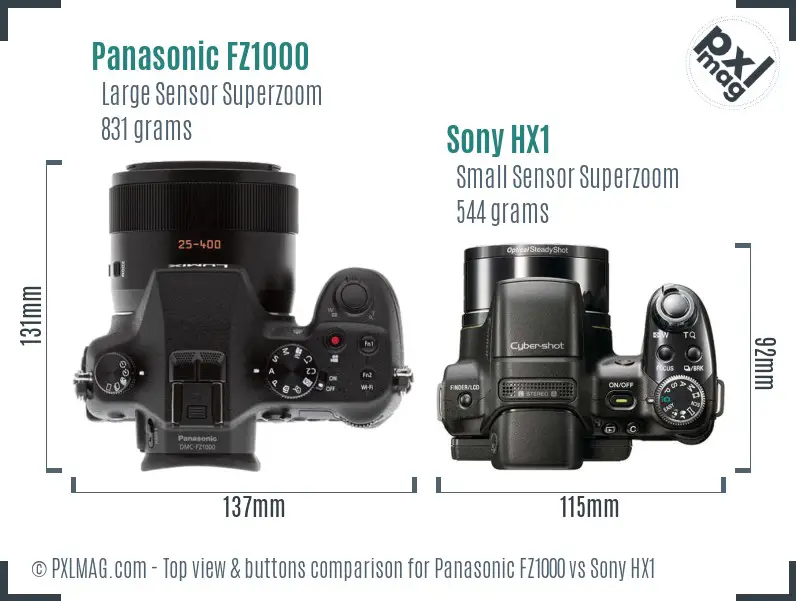 Panasonic FZ1000 vs Sony HX1 top view buttons comparison